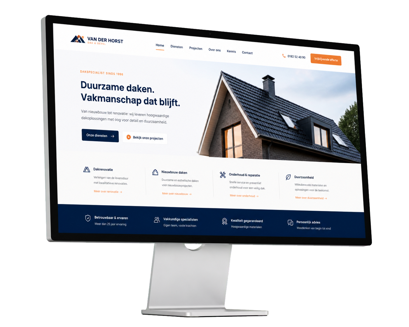 Realistische HD-monitor met een professioneel dakwerkenconcept